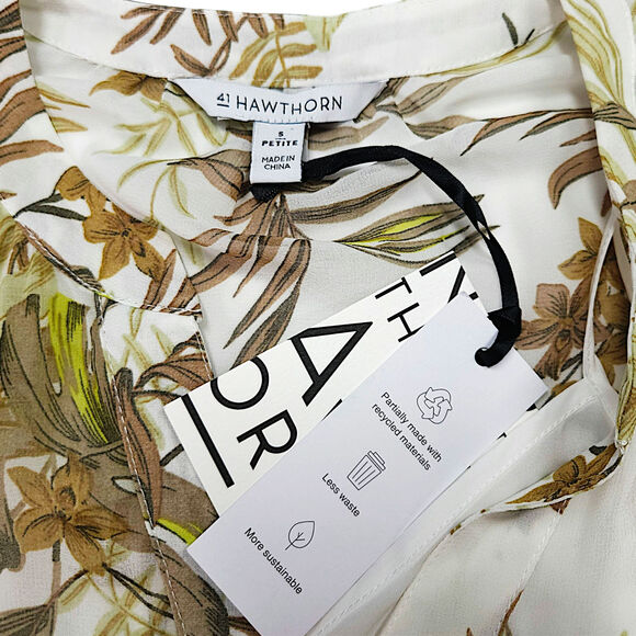 41 Hawthorn Petite Floral Midi Dress Button Front Tie Waist Ivory Resort Chic 5P - Picture 5 of 11